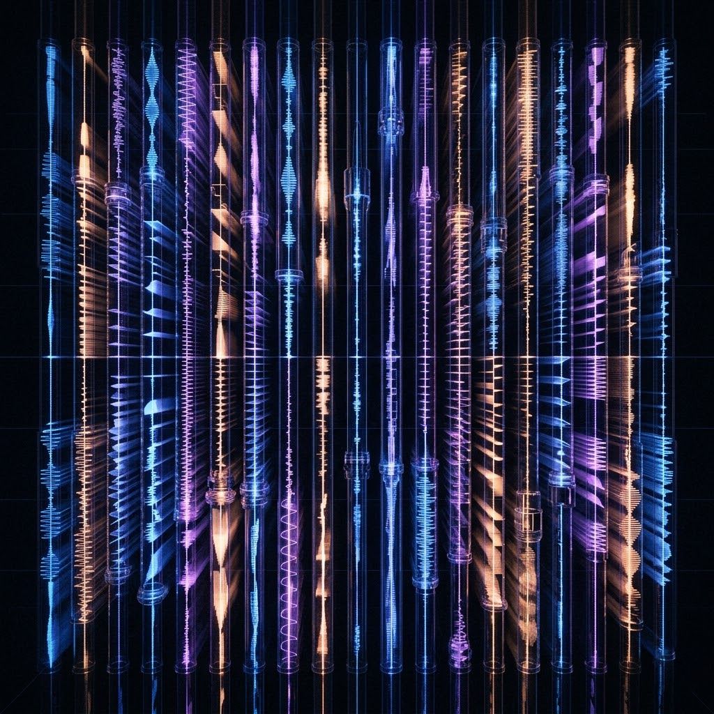 Abstract field of simultaneous sound generation processes.