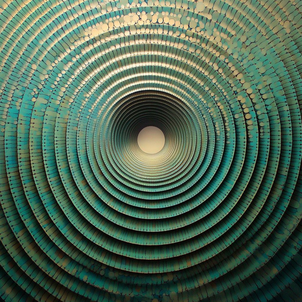 Overlapping concentric circles with subtle gradients of blue and teal.