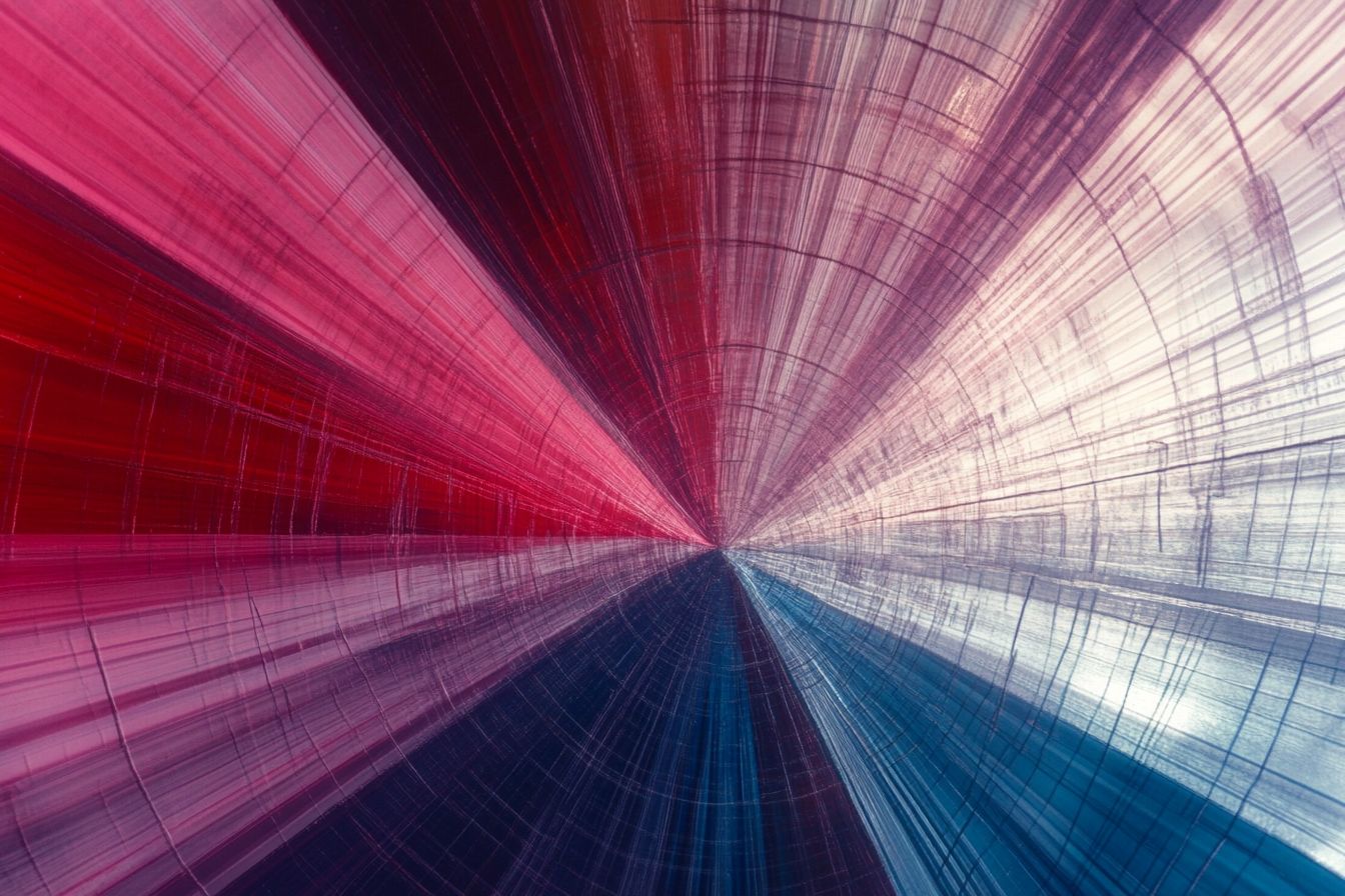 A glowing political compass with intersecting illuminated lines and textured quadrants symbolizing various AI ideological leanings.