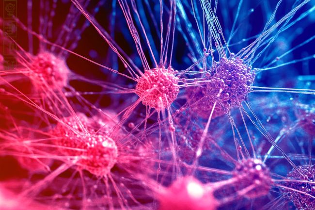 A central luminous node emits rays of light through interconnected fibers, with smaller nodes sparking bursts of vibrant color.